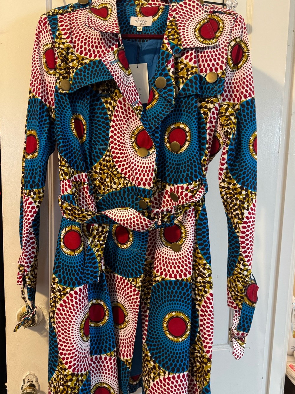 Vibrant Ankara Print Trench Coat with Belt